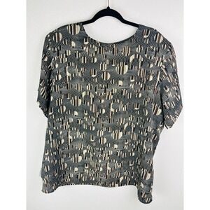 Vintage‎ Truffles Abstract Print Blouse Black Brown Beige Geometric Short Sleeve